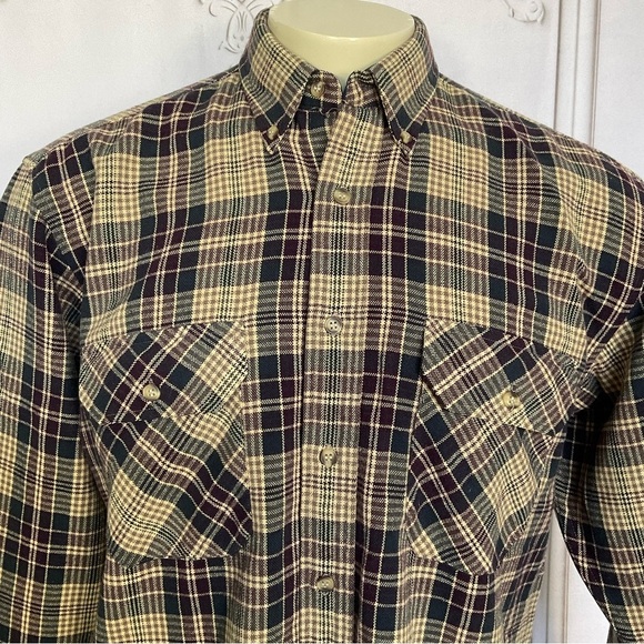 Vintage Outdoor Exchange Plaid Fannel Shirt Mens Size Medium Purple Beige Green - Picture 2 of 4